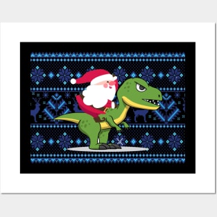 Santa riding dino t rex funny santa christmas gift Posters and Art